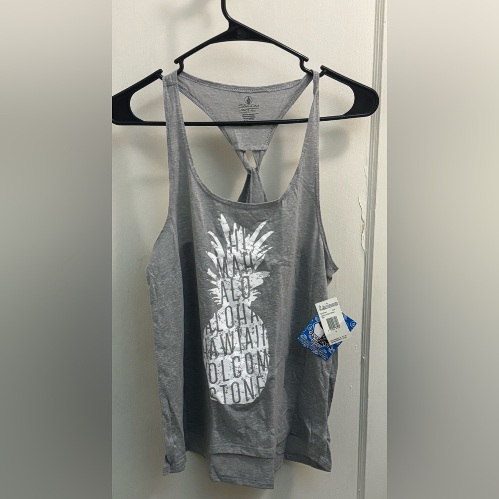 Volcom Light Gray Tank Top NWT pineapple cross back